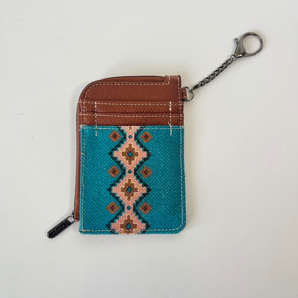 Wrangler Southwestern Card Holder Wallet Turquoise Brown Tribal Zip Key Chain